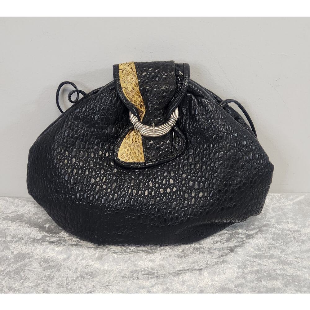 Vintage Black Faux Leather w Decorative Accent Crossbody handbag